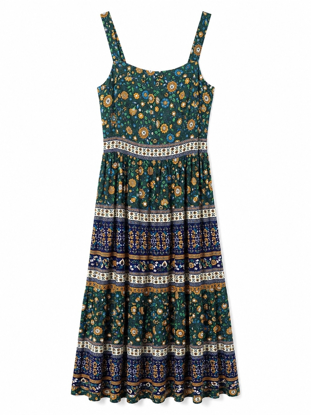 Floral Tiered Sundress in Teal and Navy
